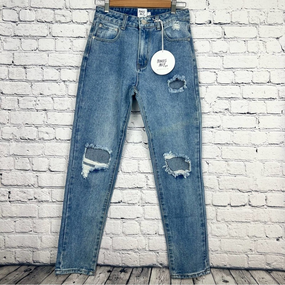 Princess Polly Denim Jeans Distressed 100% Cotton Size 4 NWT